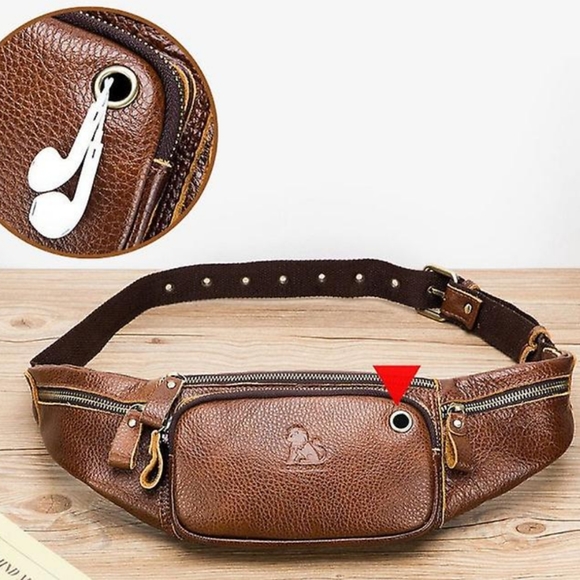 100% leather crossbody/ fanny pack/chest bag adjustable w/ 6 pockets UNISEX! - Picture 4 of 5
